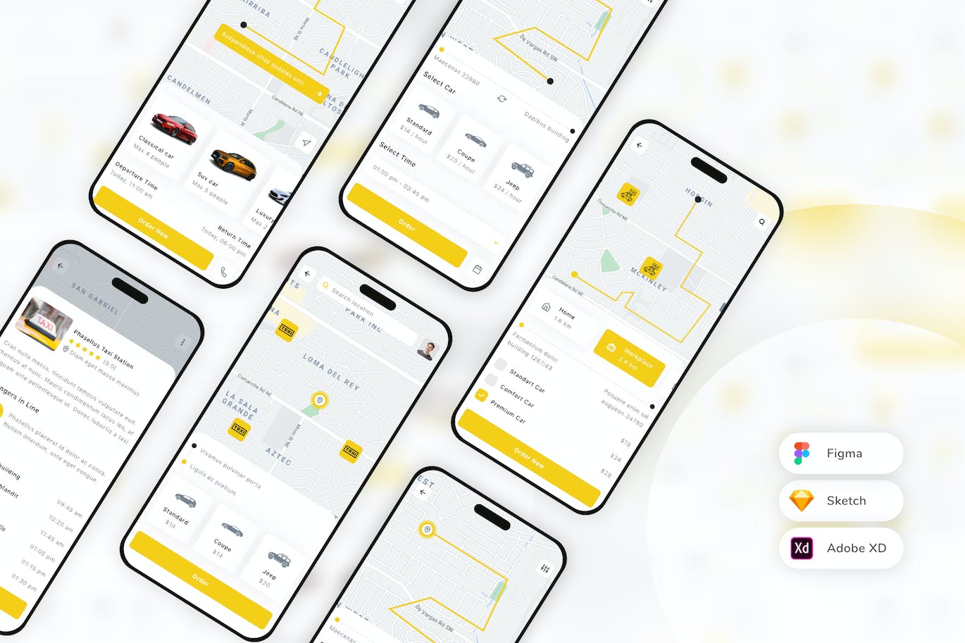 出租车预订移动应用App UI Kit (SKETCH,FIG,XD)