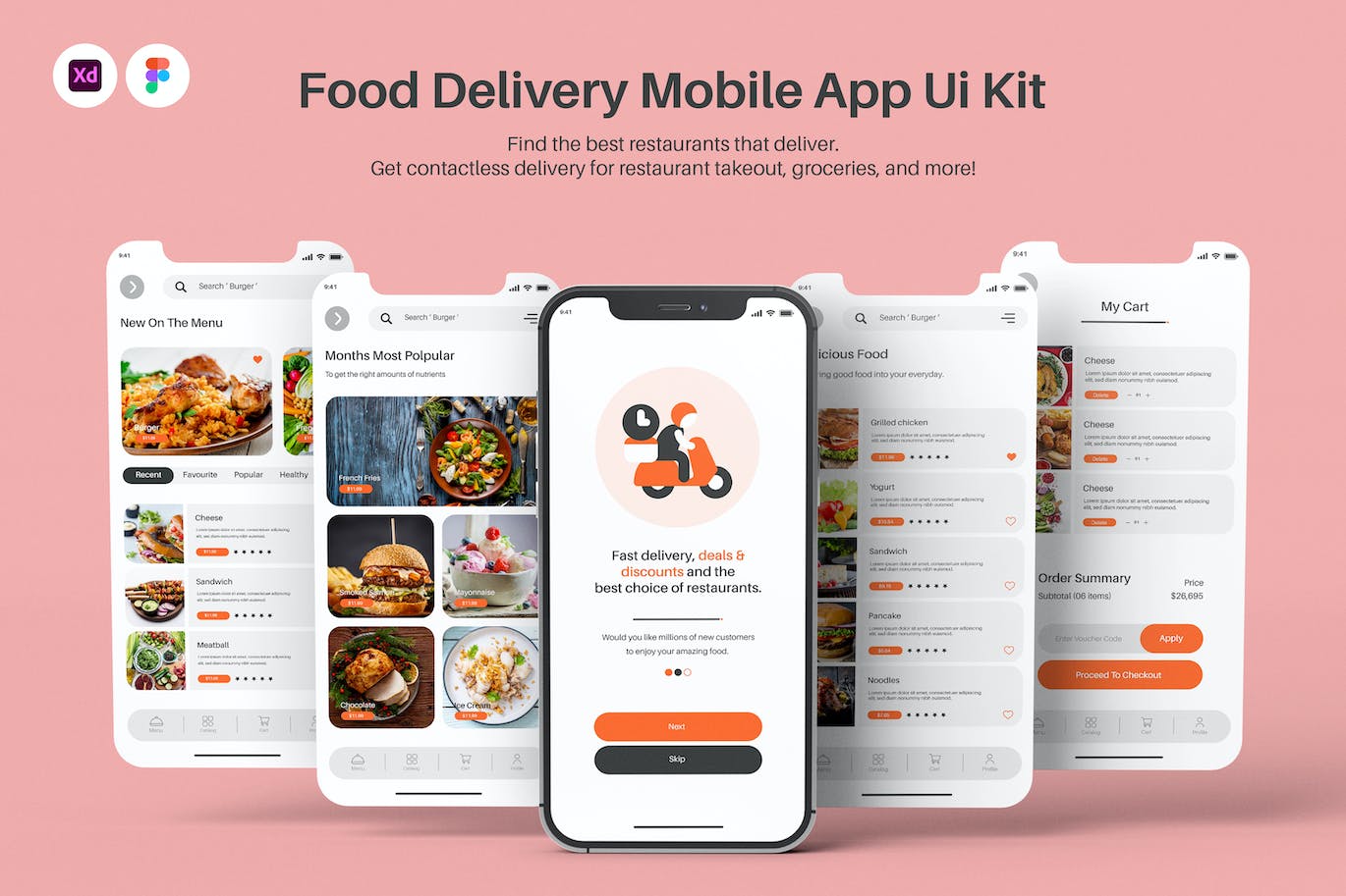 送餐移动应用App UI Kit (XD,FIG)