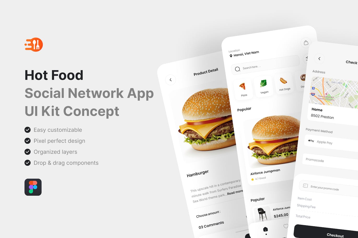 热门食品-送餐应用App UI Kit (FIG)