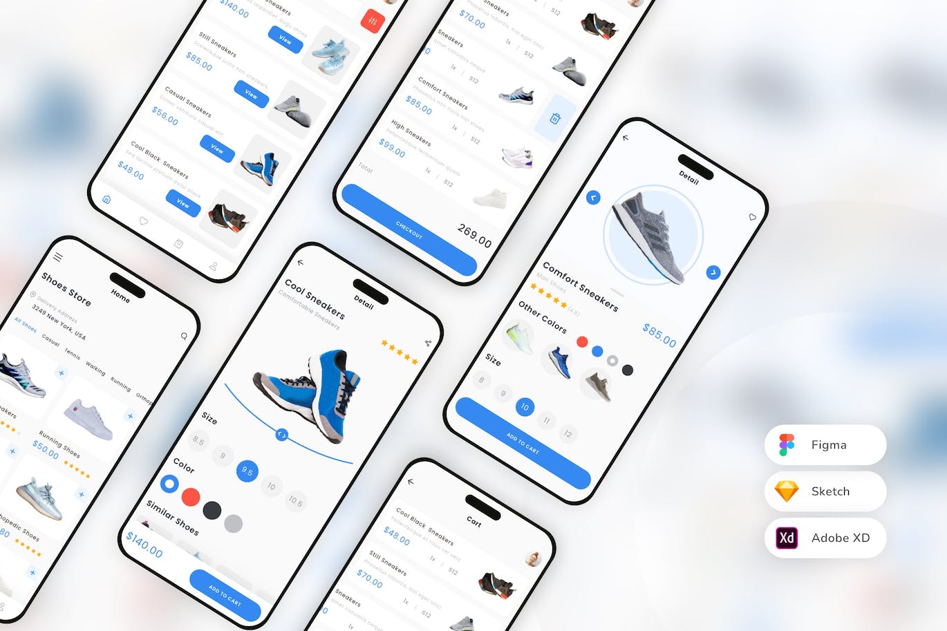 鞋店和电子商务应用App UI Kit (SKETCH,FIG,XD)