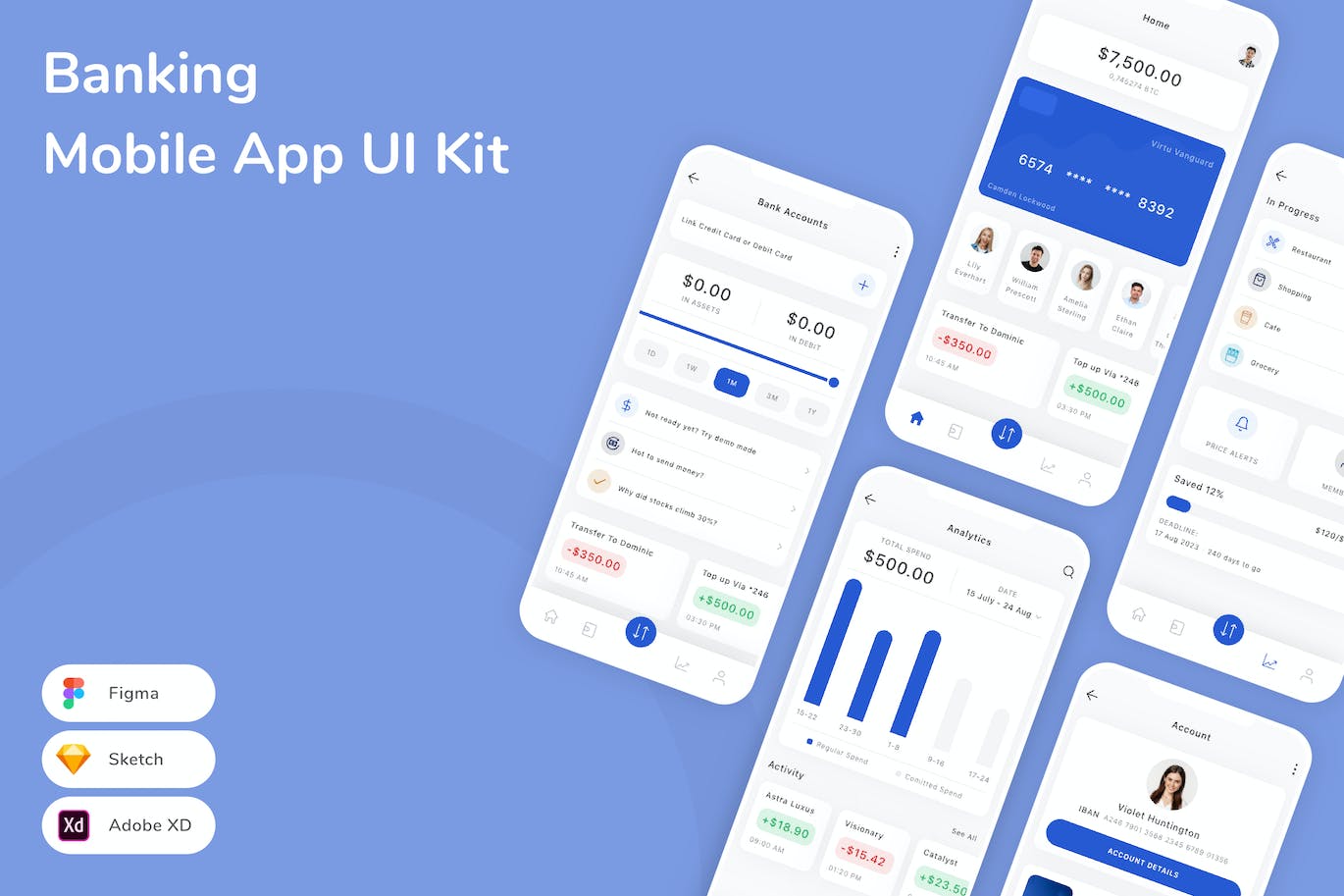 银行移动应用 App UI Kit (SKETCH,FIG,XD)