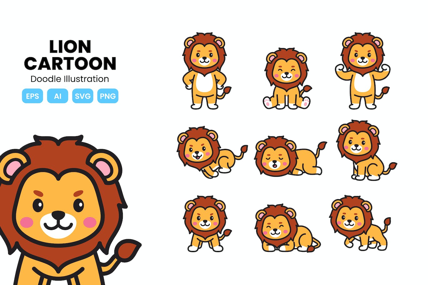 狮子涂鸦卡通 (AI,EPS,PNG,SVG)