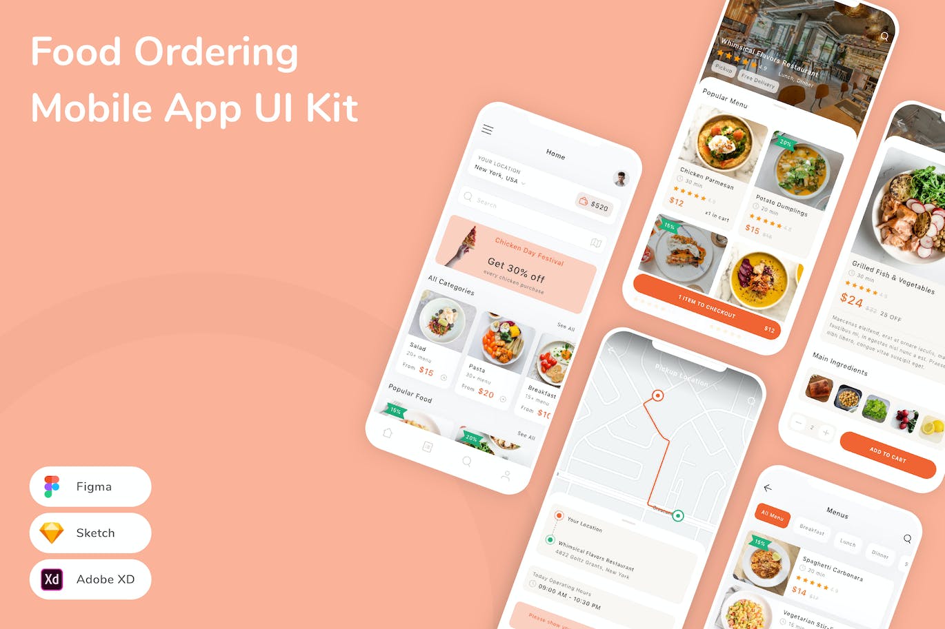 订餐移动应用App UI Kit (SKETCH,FIG,XD)