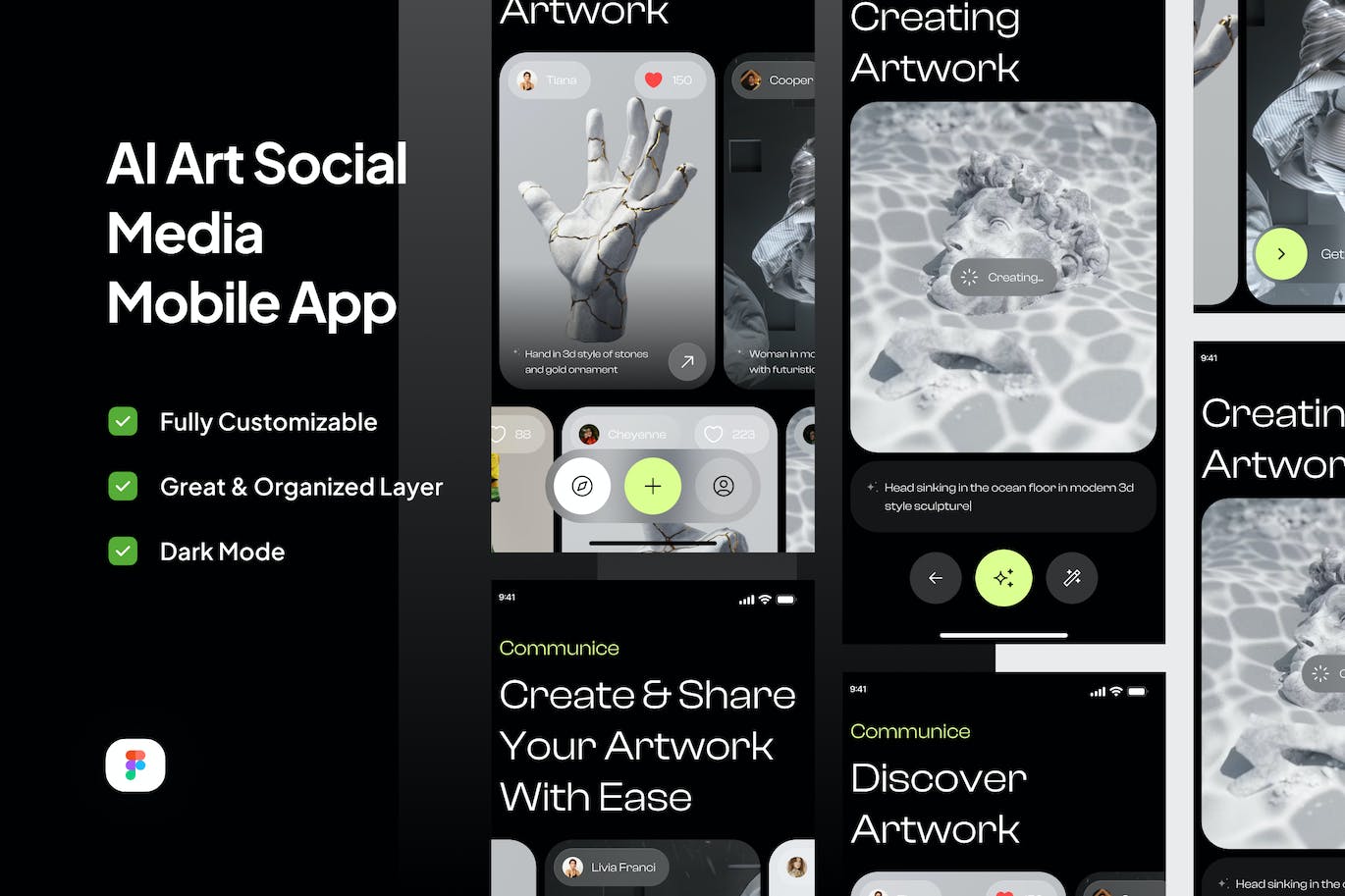 AI艺术社交媒体移动应用 App UI Kit (FIG)