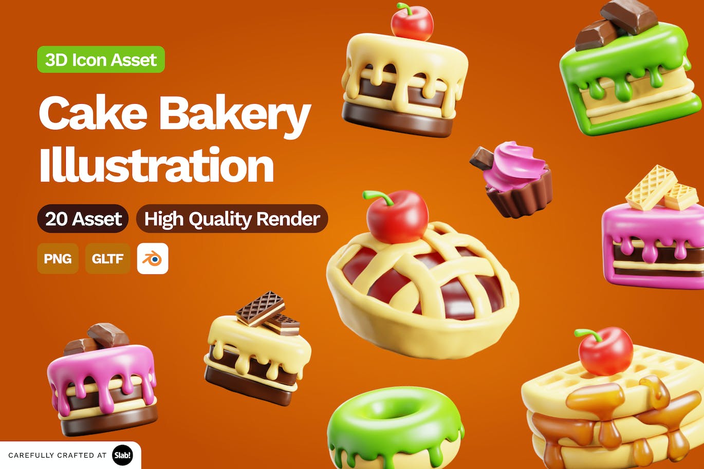 3D 蛋糕面包店插图 (PNG,Blend)