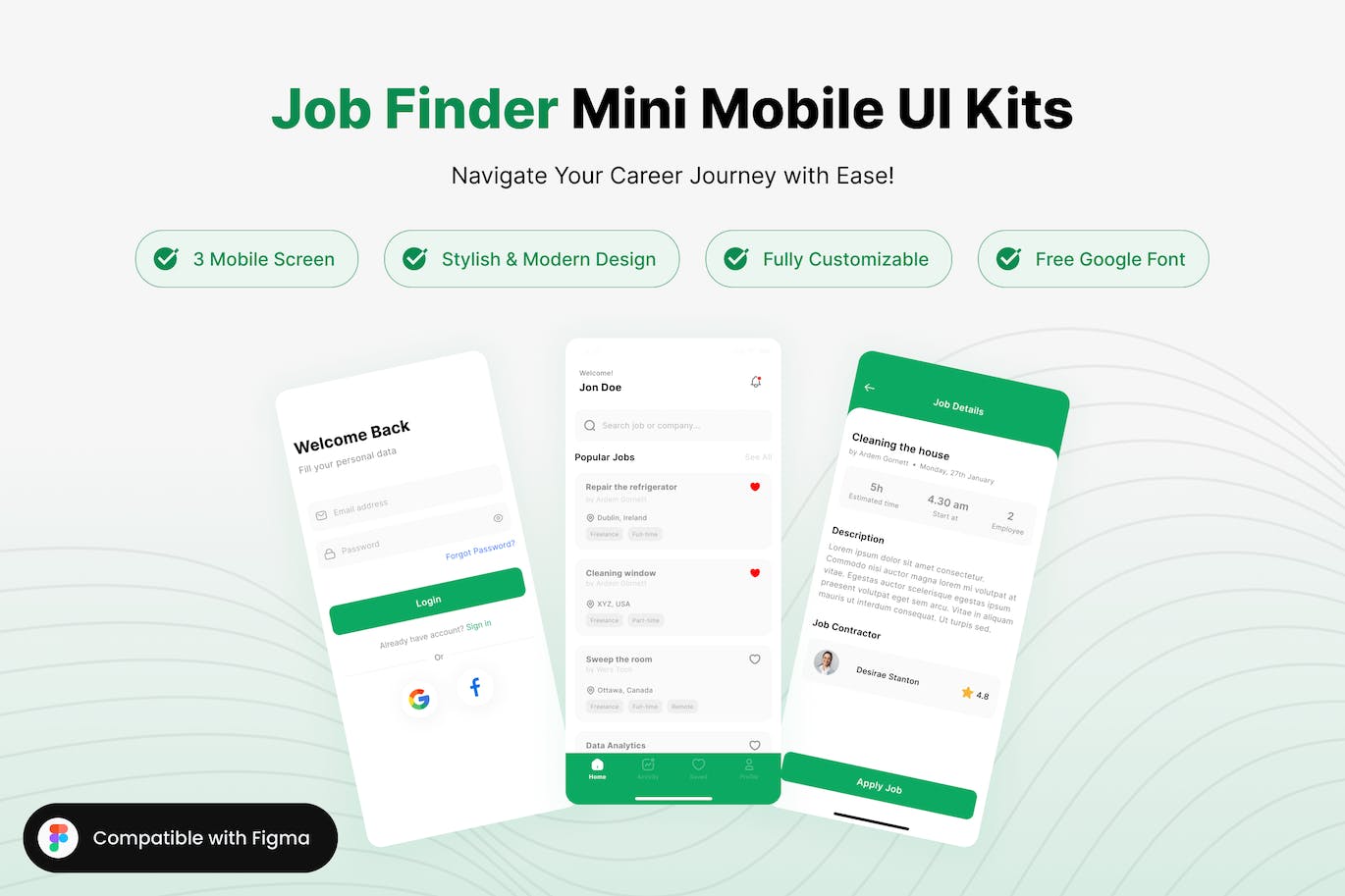 找工作求职应聘器迷你移动 App UI Kit (FIG)