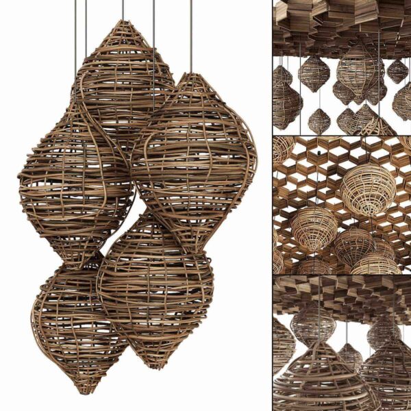 木质蜂巢造型天花板和藤编吊灯3D模型（OBJ,FBX,MAX）