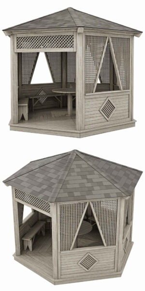 木制花园凉亭3D模型（OBJ,FBX,MAX）