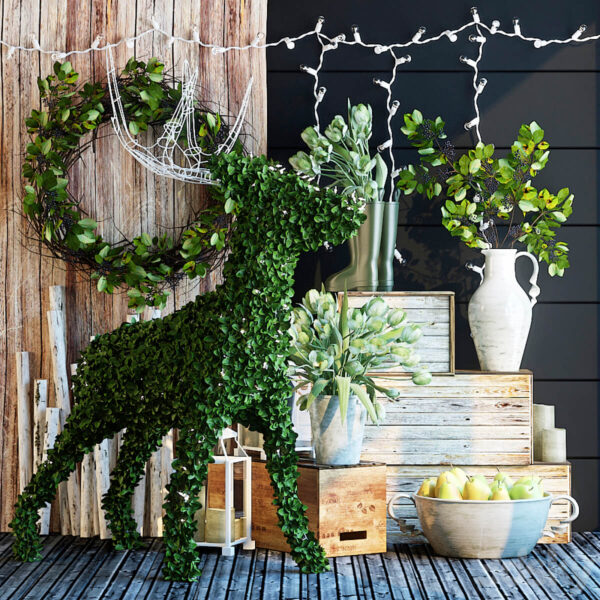 郁金香花束 梨 小鹿造型植物等春季绿植装饰组合3D模型（MAX）