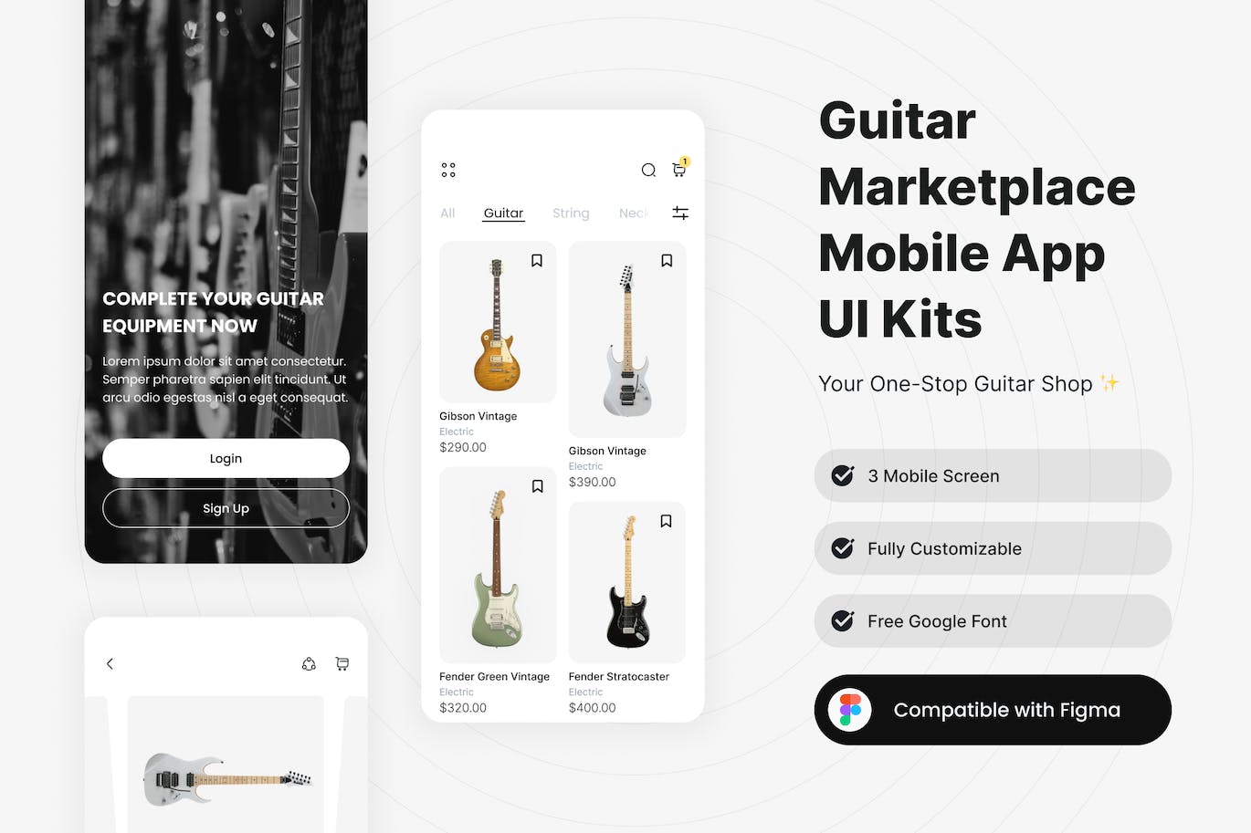 吉他电商市场移动应用App UI Kit (FIG)