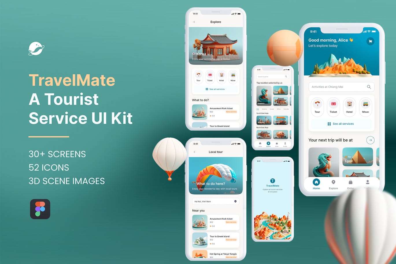 旅游服务应用App UI Kit (FIG)