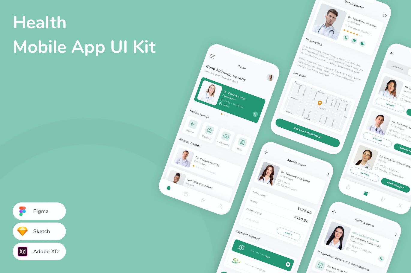 健康移动应用App UI Kit (SKETCH,FIG,XD)