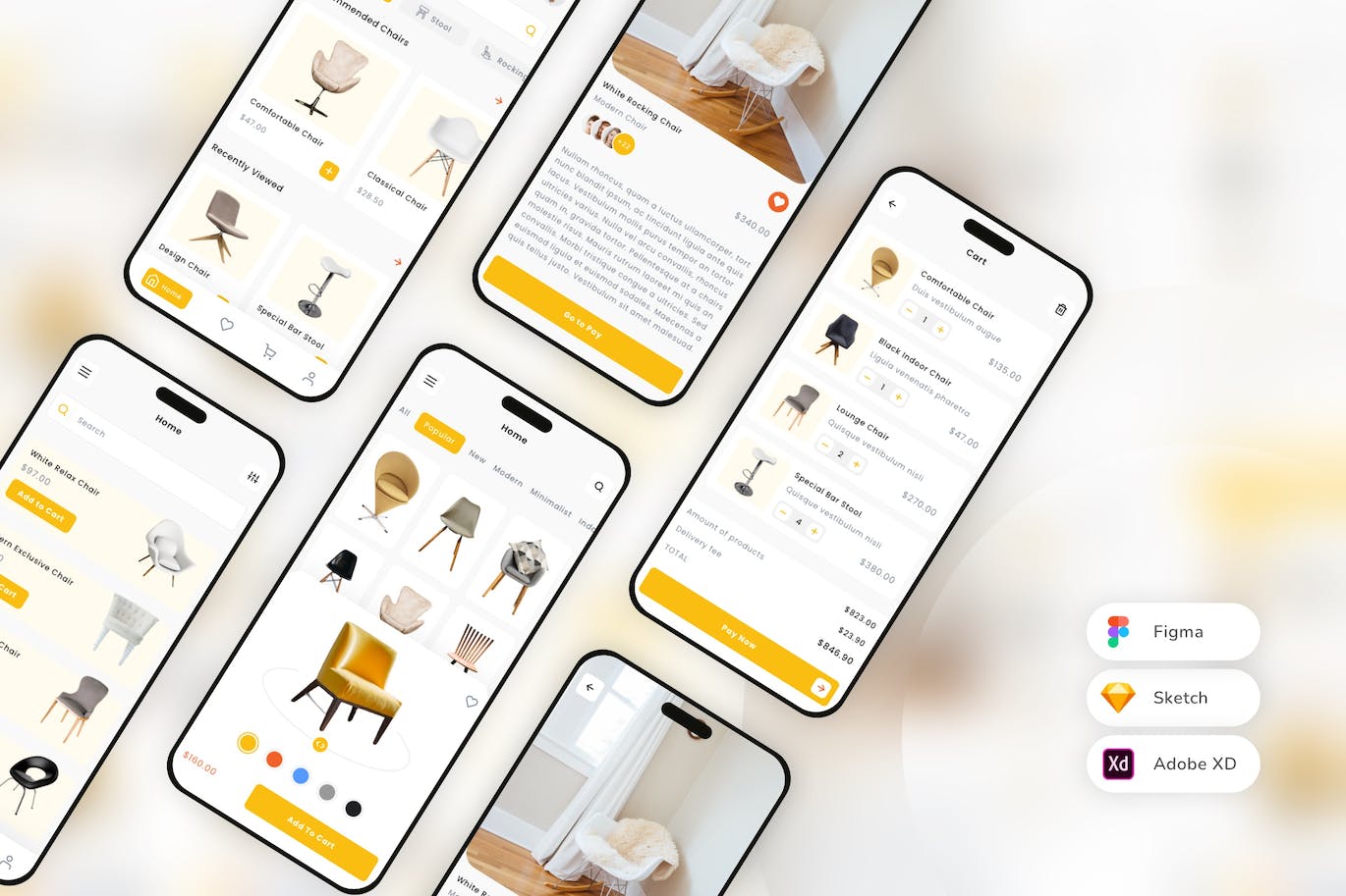 椅子家具店电商移动应用App UI Kit (SKETCH,FIG,XD)