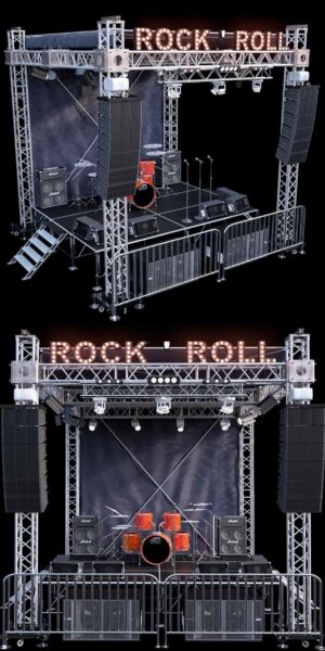 带灯光和乐器的迷你户外音乐会舞台3D模型（FBX,MAX）