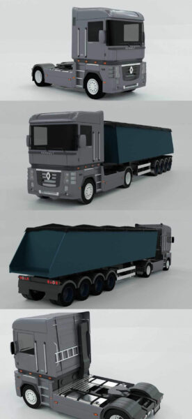 雷诺Renault MAGNUM 520卡车 谷物拖车3D模型（OBJ,FBX,MAX）