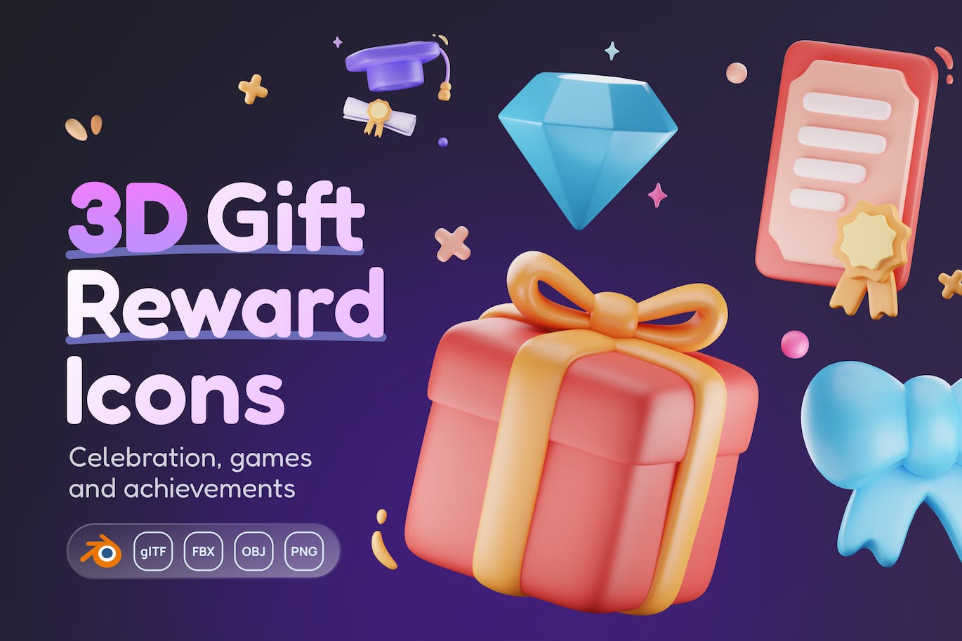 奖励和成就礼物 3D 图标集