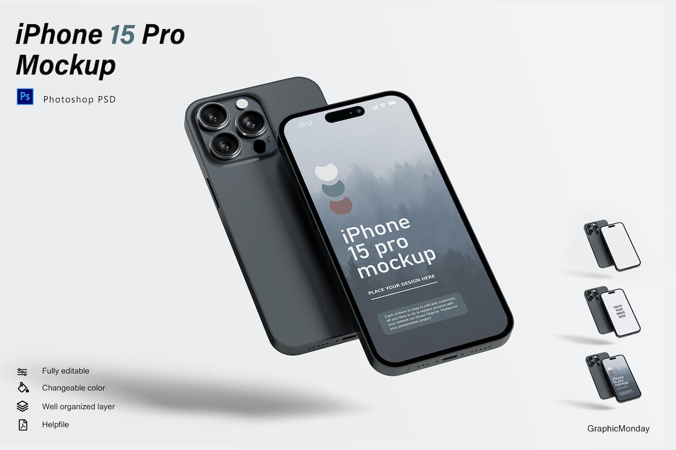 iPhone 15 Pro 手机样机 (PSD,JPG,PDF)