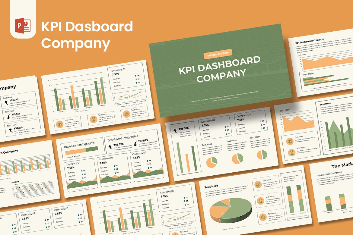 KPI 仪表板公司数据图表 PPT模版 (PPTX)