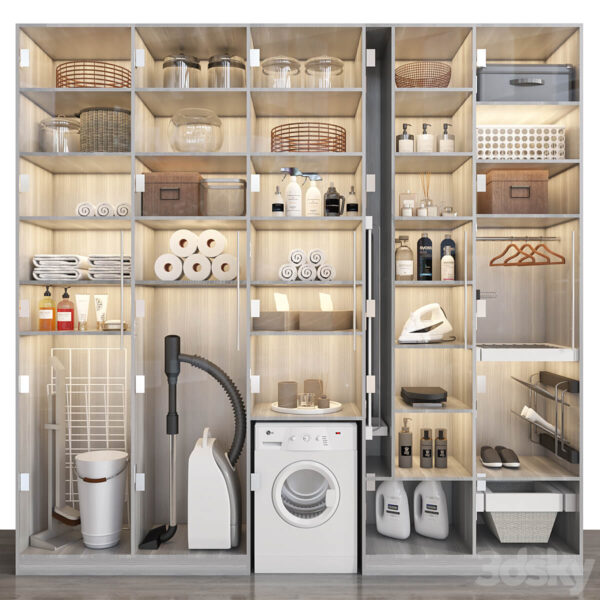 包含洗衣机 吸尘器 和卷纸等卫浴用品的洗衣房3D模型（MAX）