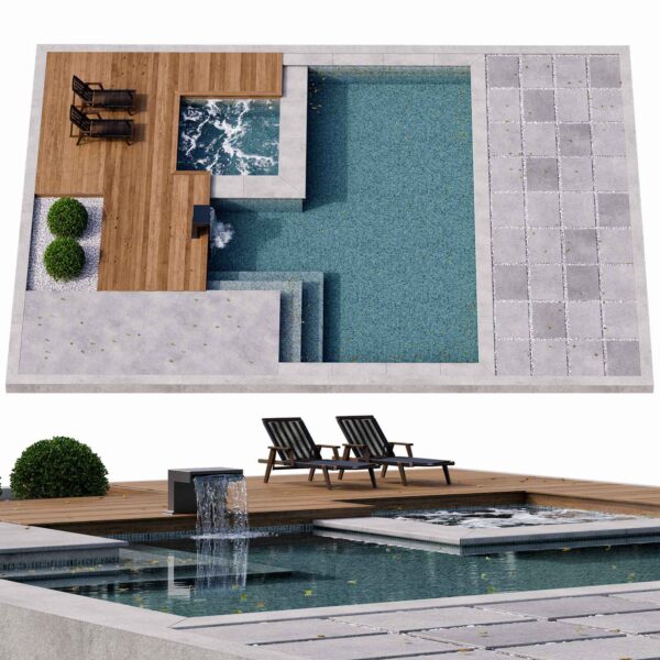 带绿植和躺椅的室外游泳池3D模型（FBX,MAX）