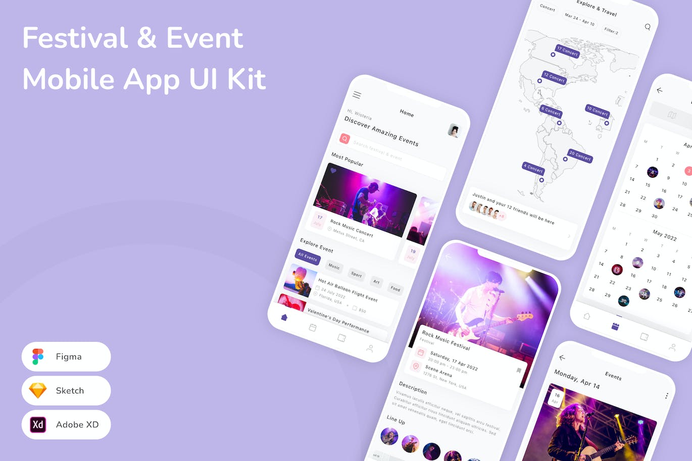 节日和活动移动应用 App UI Kit (SKETCH,FIG,XD)