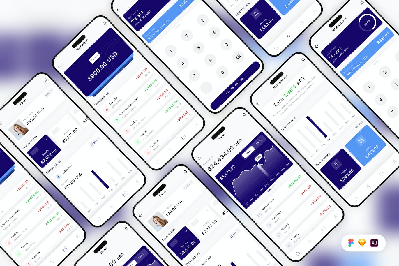 金融和银行移动应用  App UI Kit (SKETCH,FIG,XD)