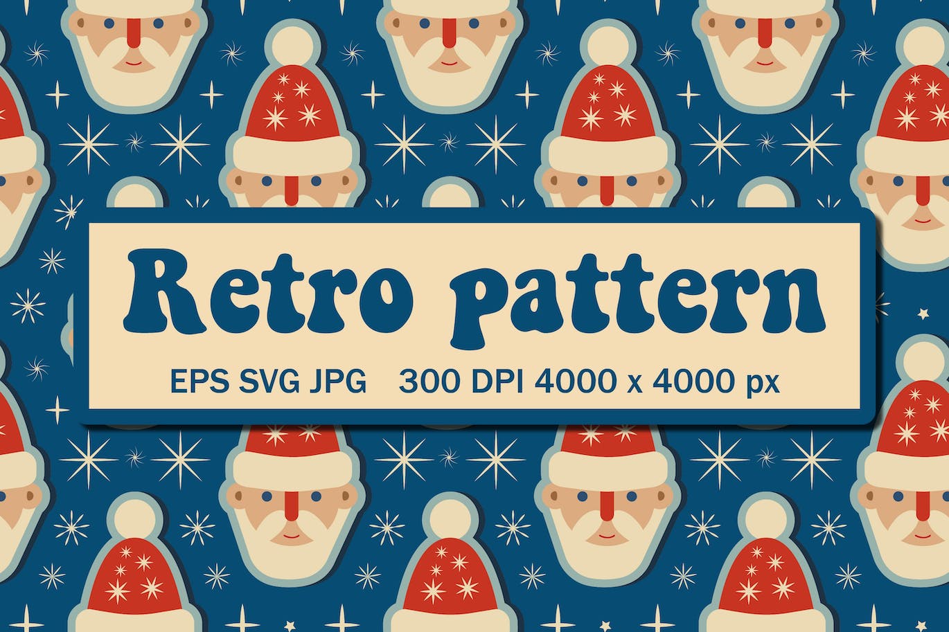 蓝色圣诞图案与圣诞老人 (EPS,JPG,SVG)