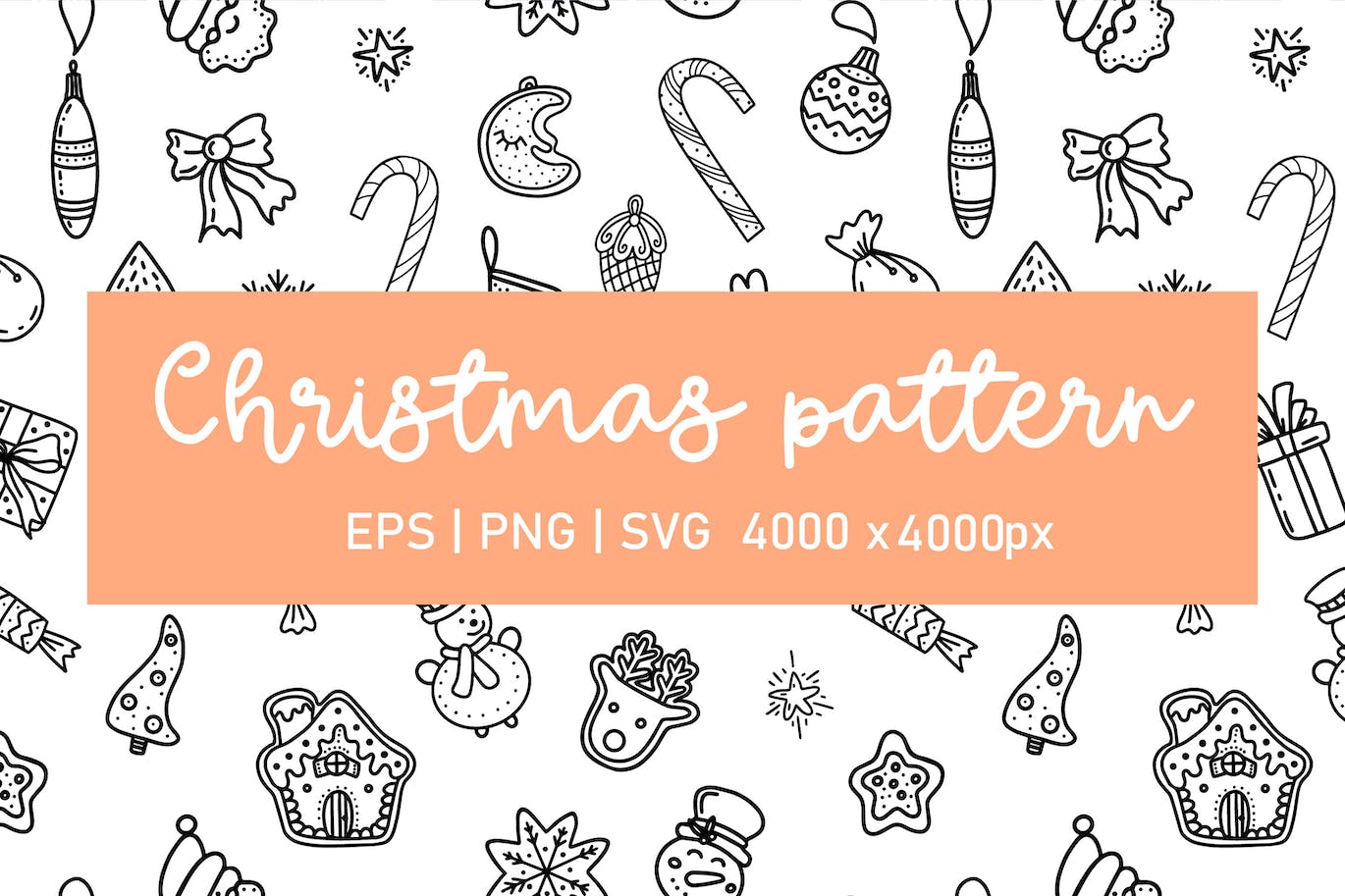 圣诞涂鸦图案 (EPS,JPG,PNG,SVG)