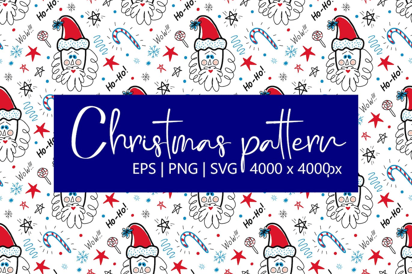与圣诞老人的圣诞图案 (EPS,JPG,PNG,SVG)