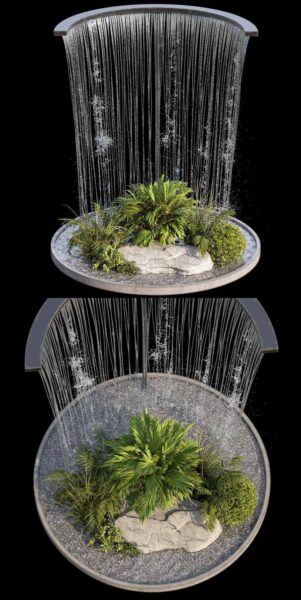 环形瀑布和绿植组合景观3D模型（MAX）