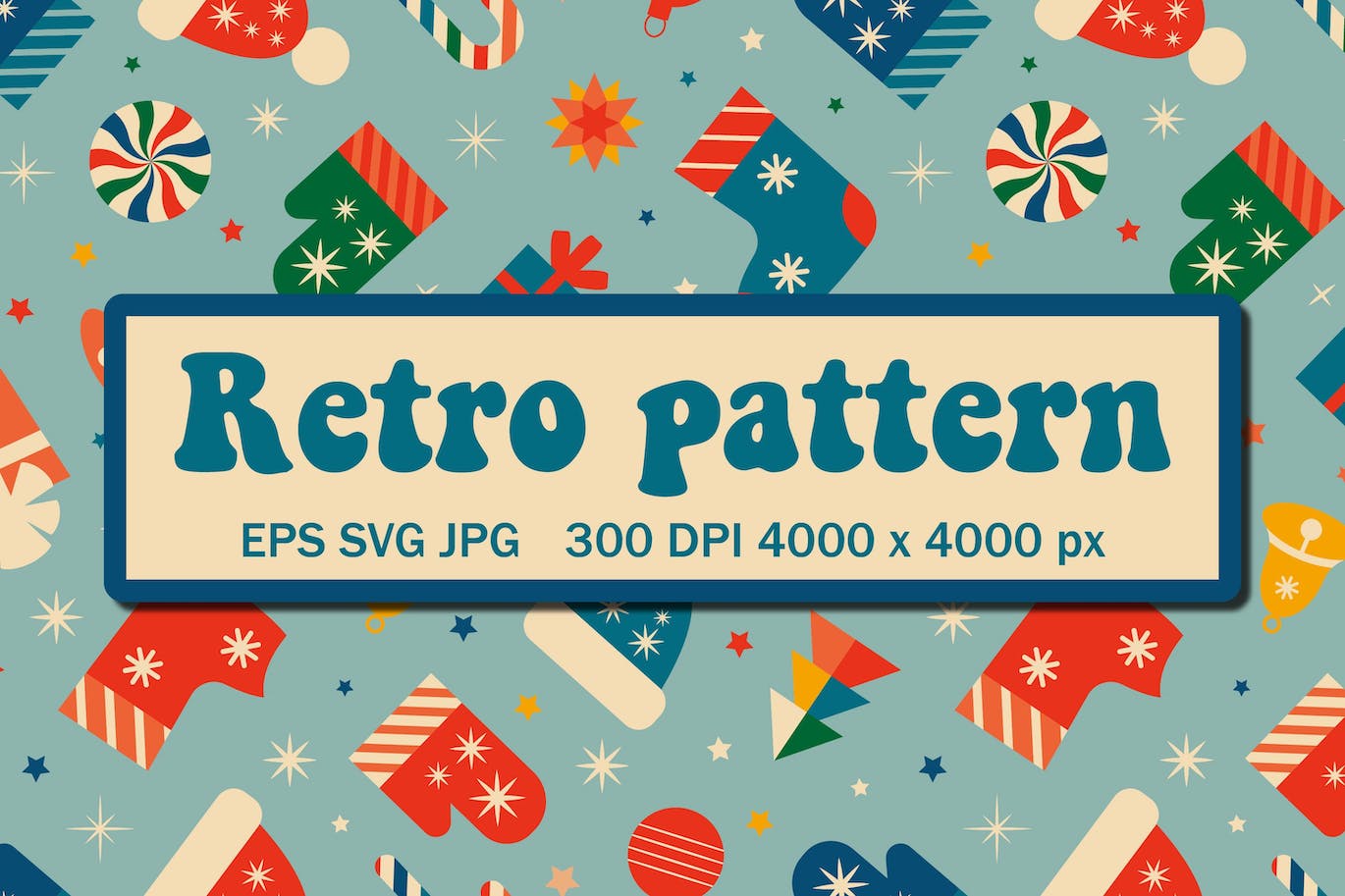 蓝色图案与圣诞符号 (EPS,JPG,SVG)