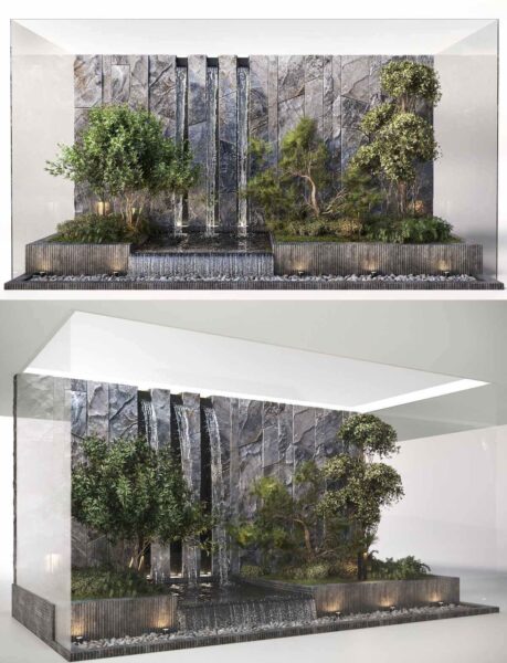 室内绿植和瀑布组合景观3D模型（OBJ,MAX）