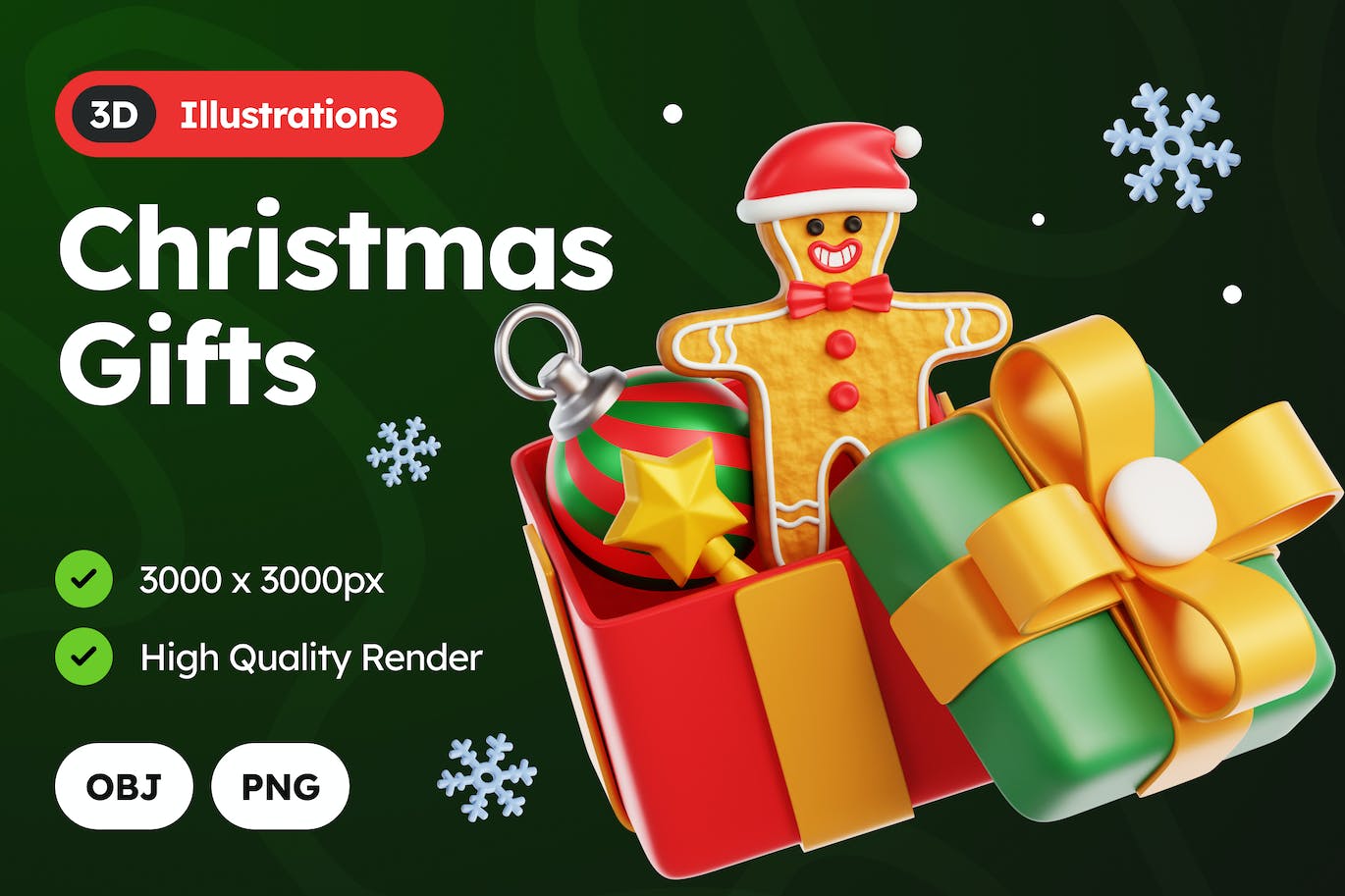 3D 圣诞礼物图 (PNG,OBJ)