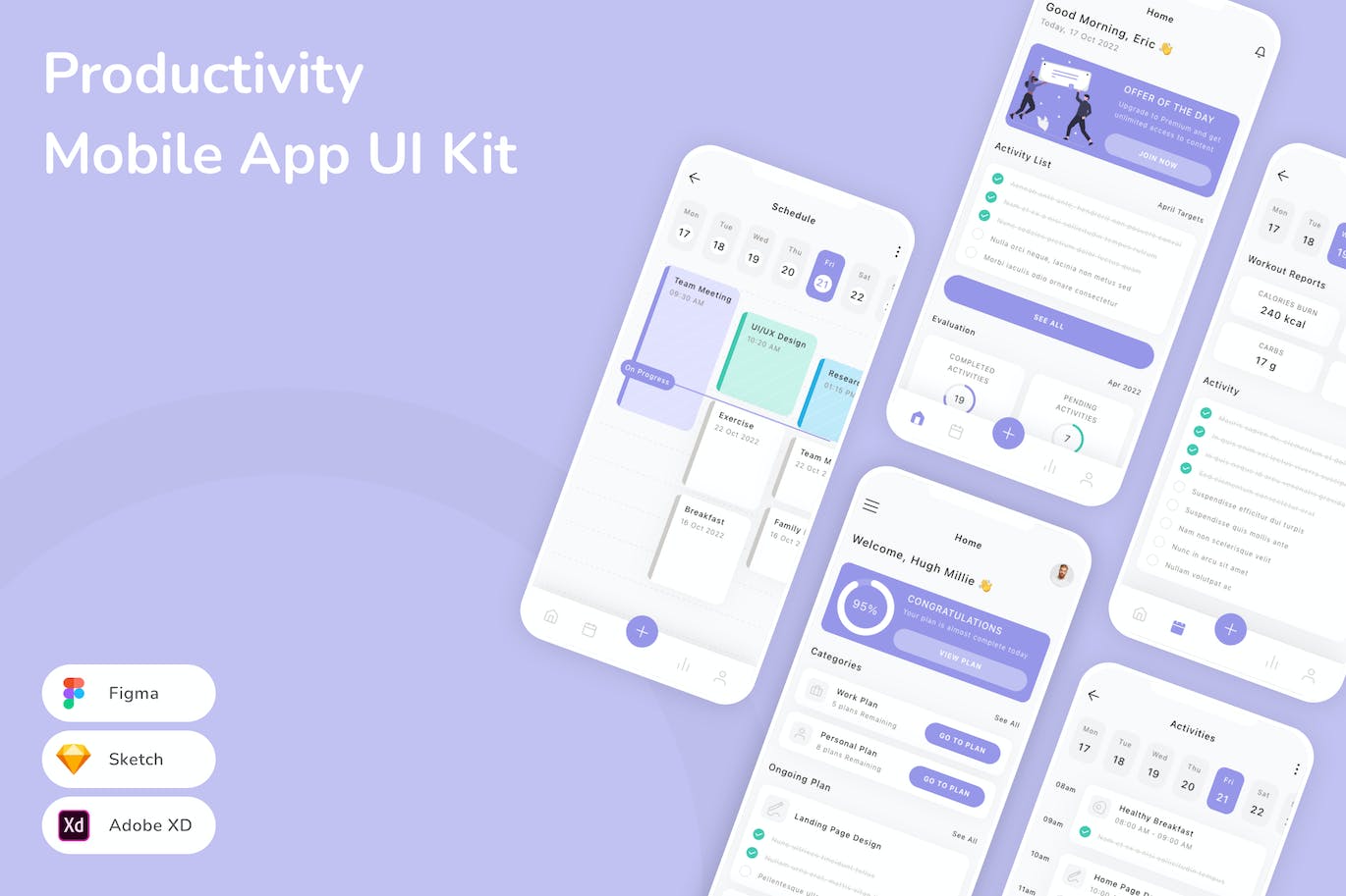 生产力移动应用App UI Kit (SKETCH,FIG,XD)