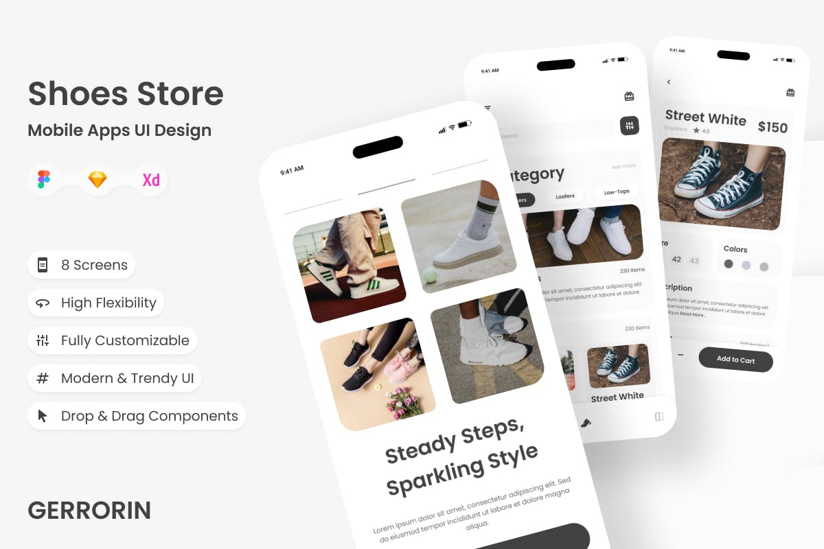 鞋店电商移动应用 App UI Kit (FIG,SKETCH,XD)