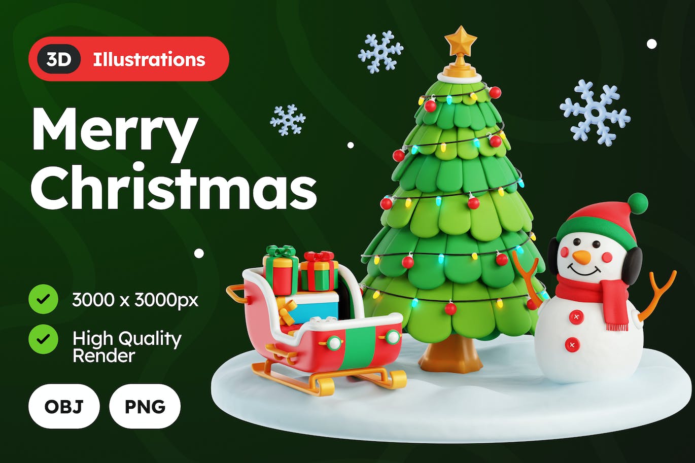 3D 圣诞快乐图 (PNG,OBJ)