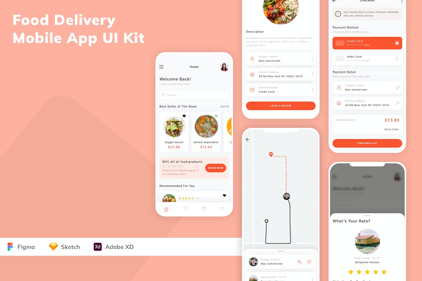 送餐移动应用  App UI Kit (SKETCH,FIG,XD)