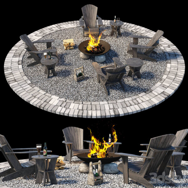 包含篝火 椅子 啤酒的篝火休息区3D模型（OBJ,MAX）