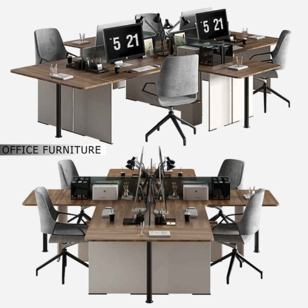 4人座办公室员工桌椅 办公室家具3D模型（OBJ,MAX）