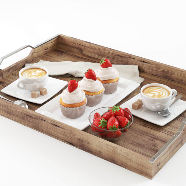 托盘中的草莓蛋糕和咖啡3D模型（MAX）