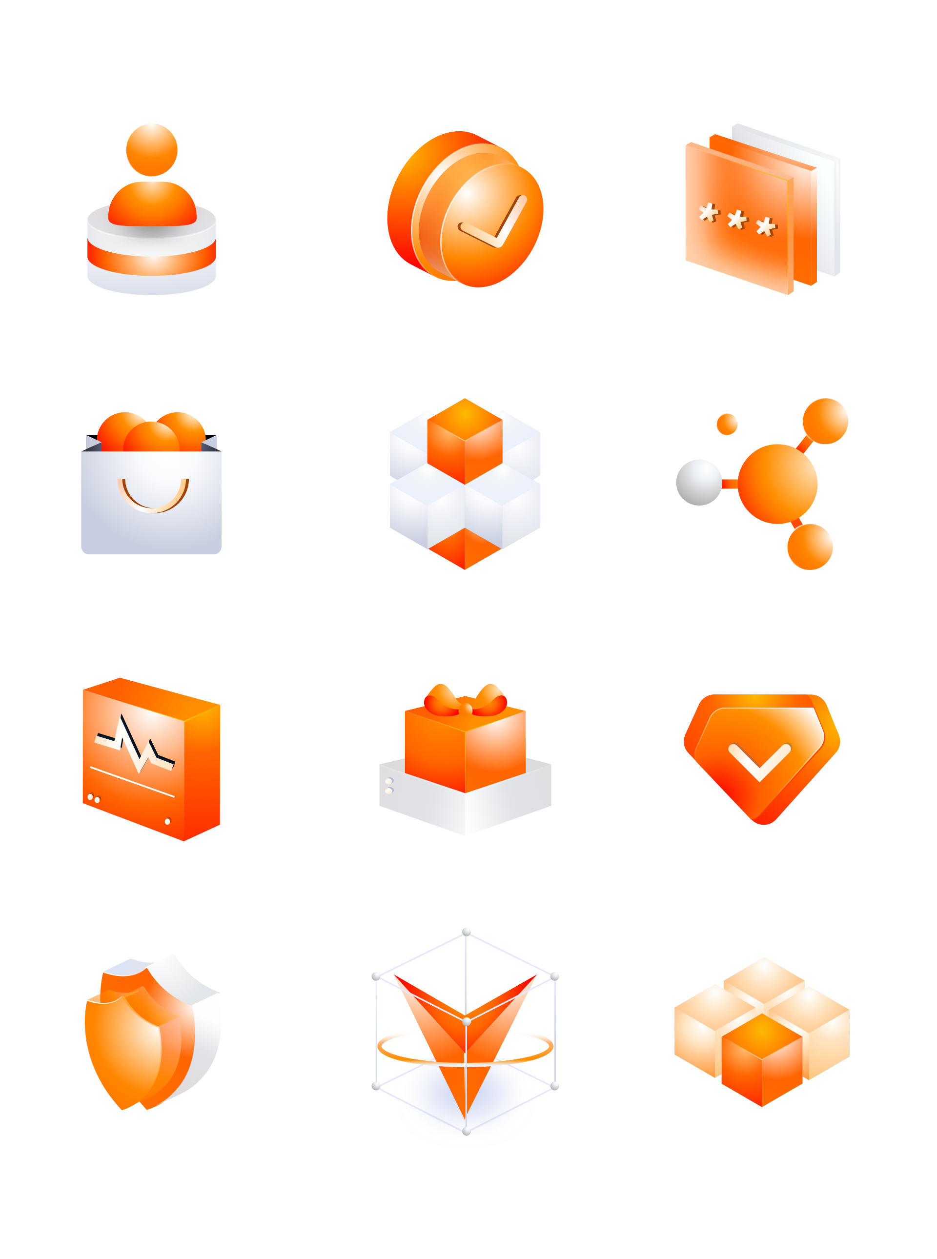 橙黄色3D立体矢量可视化大数据图标icon(sketch+AI) - 云瑞设计