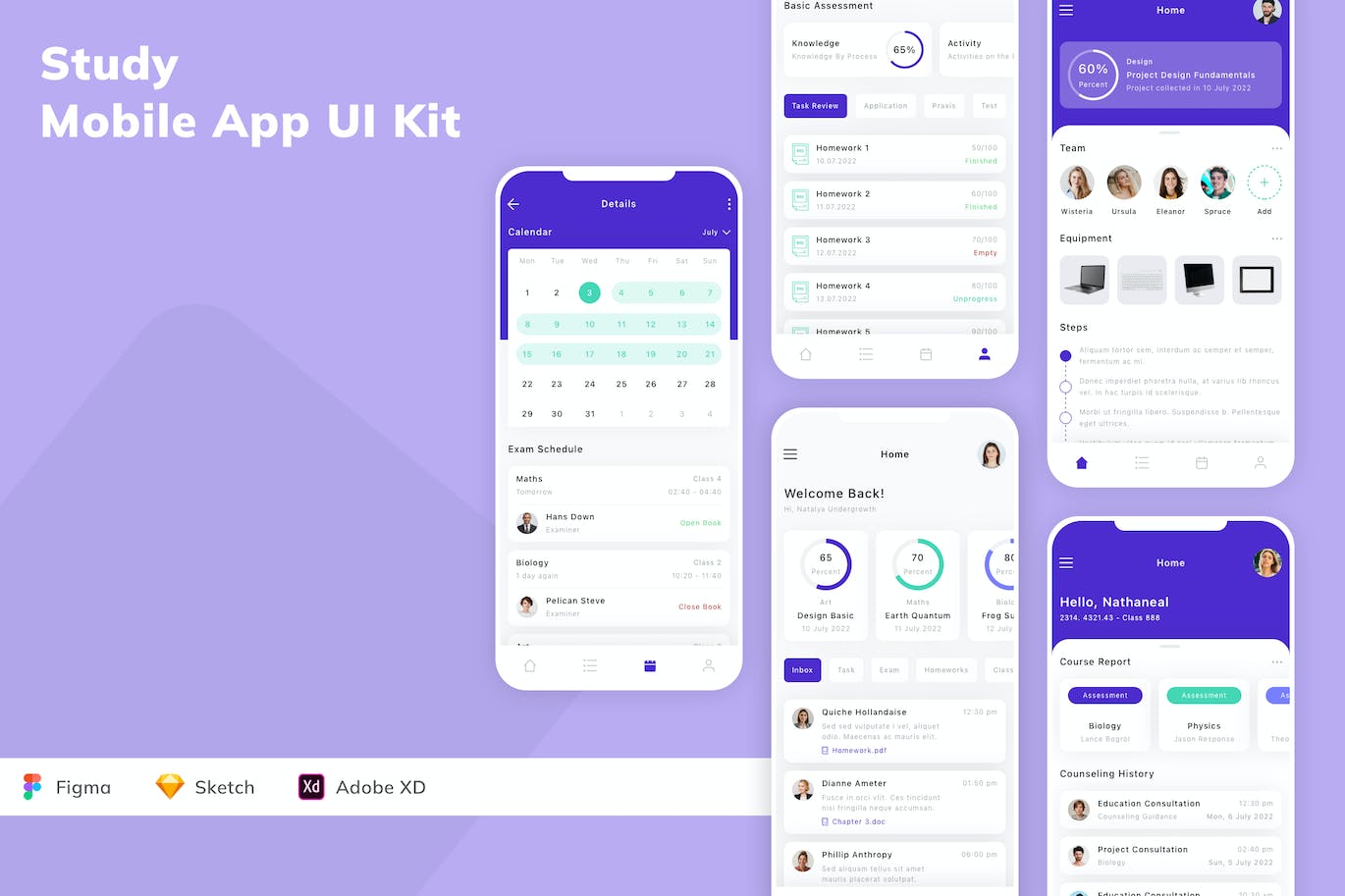 在线学习研究移动应用 App UI Kit (SKETCH,FIG,XD)