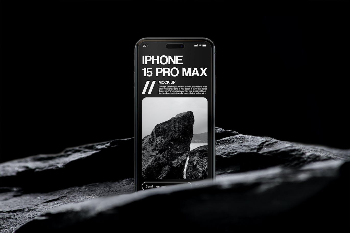 深色 Iphone 15 Pro Max 样机 (PSD)