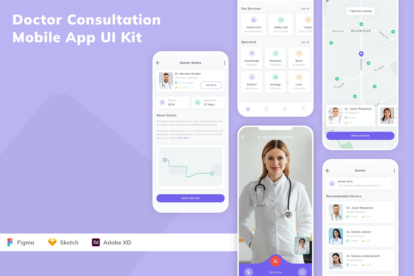 医生咨询移动应用 App UI Kit (SKETCH,FIG,XD)