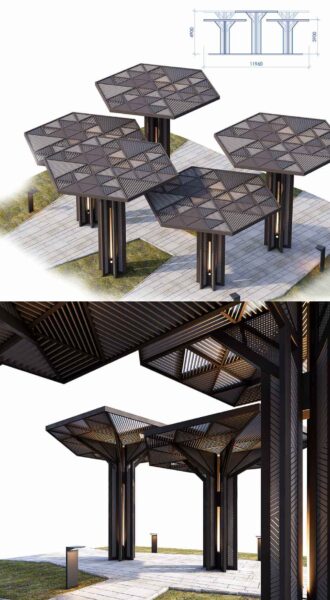 公园雨棚 凉亭3D模型（OBJ,MAX）