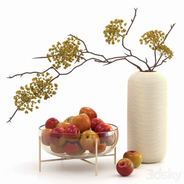 苹果和花枝 装饰组合3D模型（FBX,MAX）