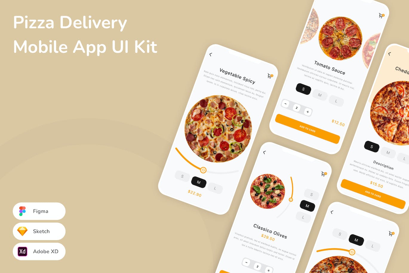 披萨外卖移动应用 App UI Kit (SKETCH,FIG,XD)