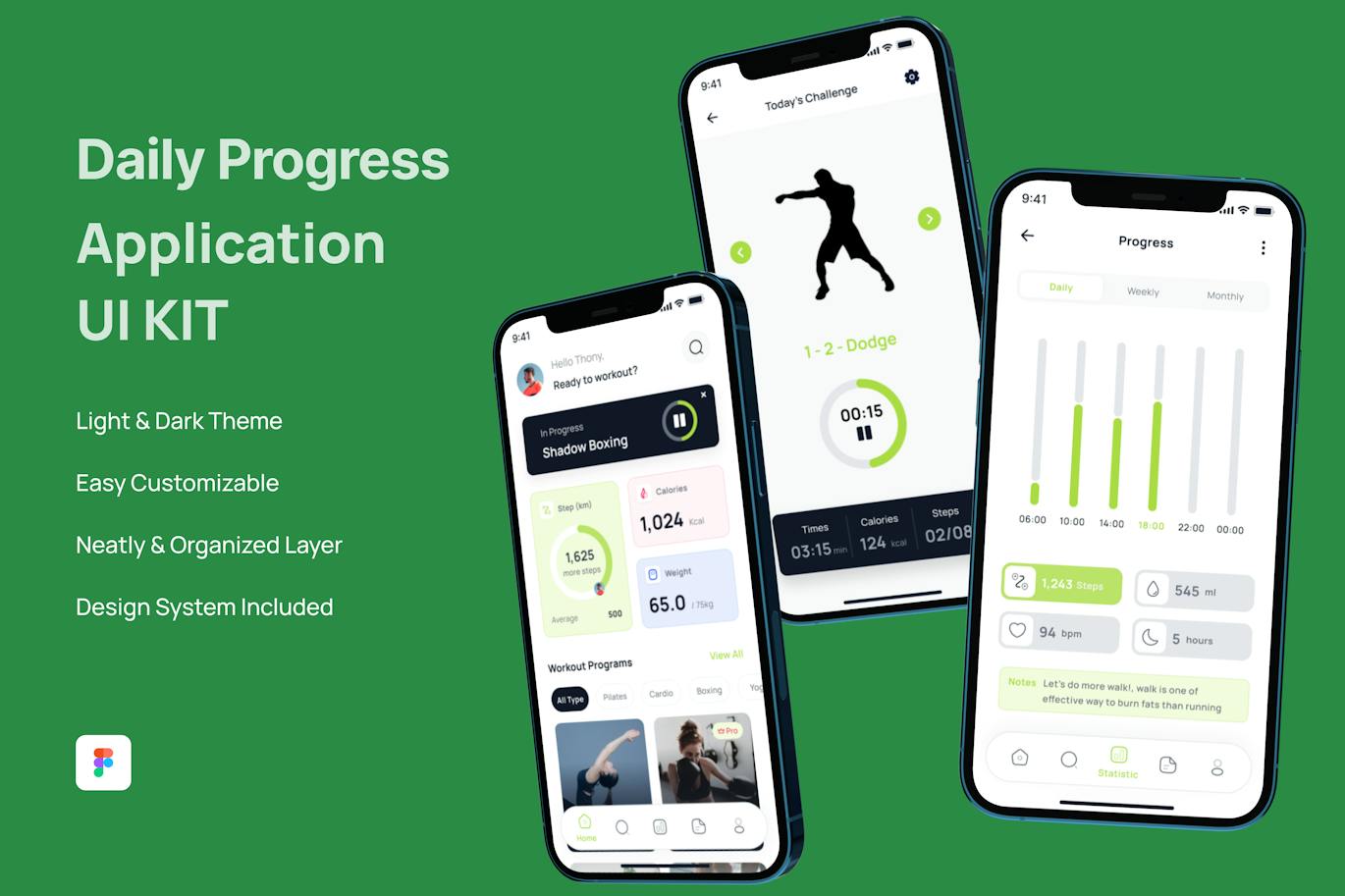 体育 – 每日进度 iOS 应用 App UI Kit (FIG)