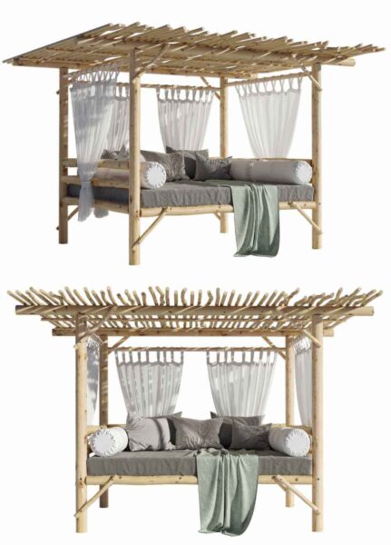 带家具的木质花园凉棚3D模型（OBJ,MAX）