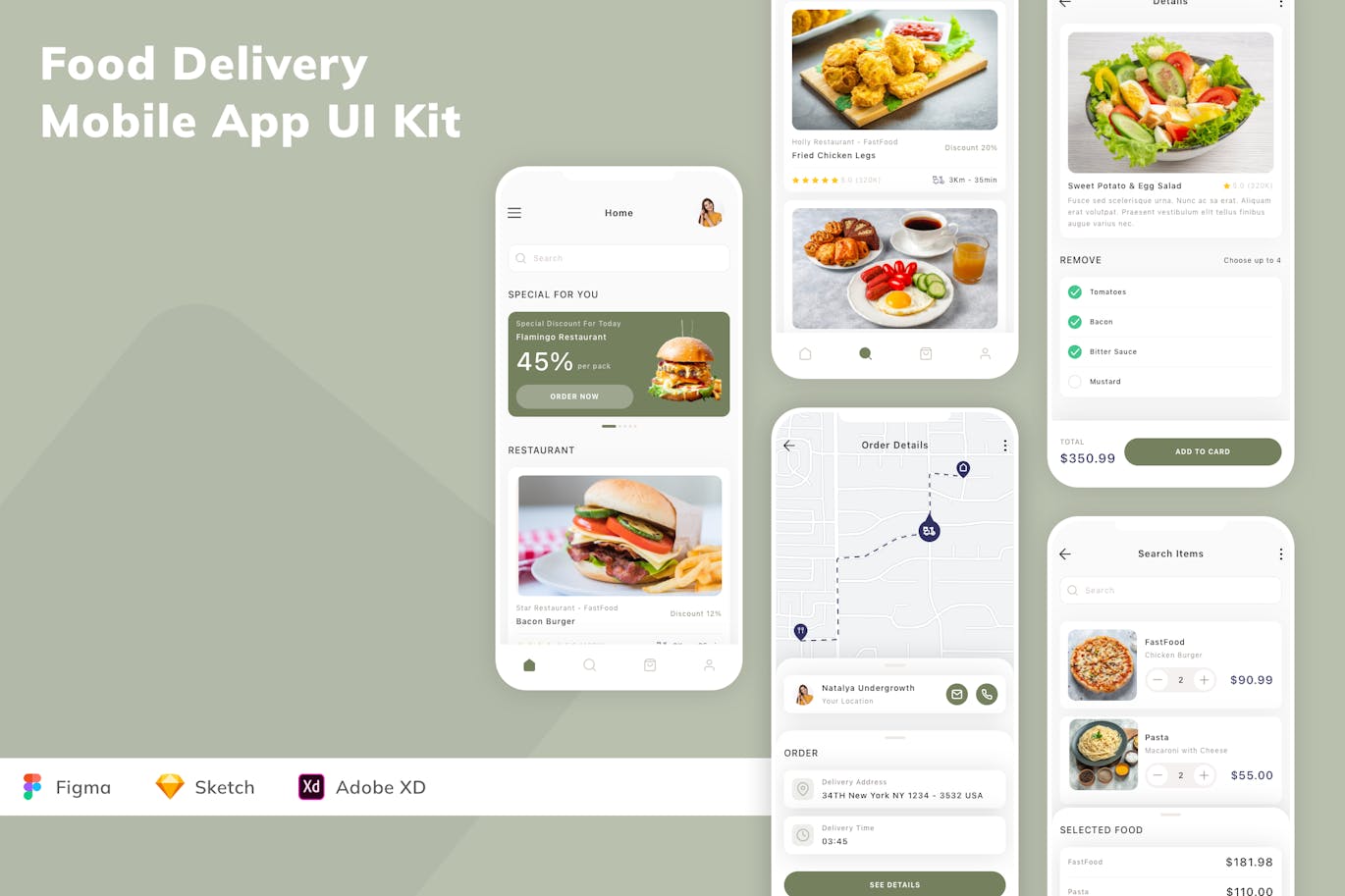 送餐移动应用 App UI Kit (SKETCH,FIG,XD)